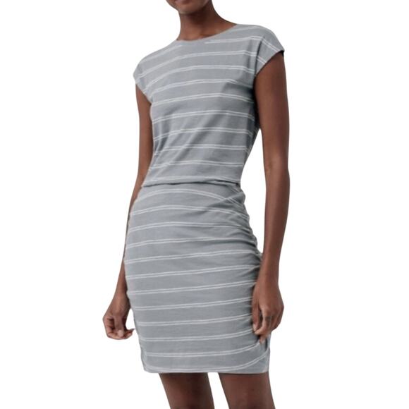Pact Organic Cotton Dress M Easy Day-To-Night Striped Ruched Travel Sustainable - Picture 1 of 10